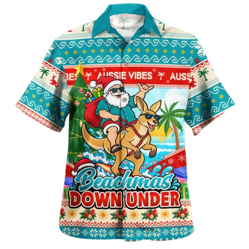 Australia Hawaiian Shirt Santa And Roo Christmas Surfing Beachmas Down Under