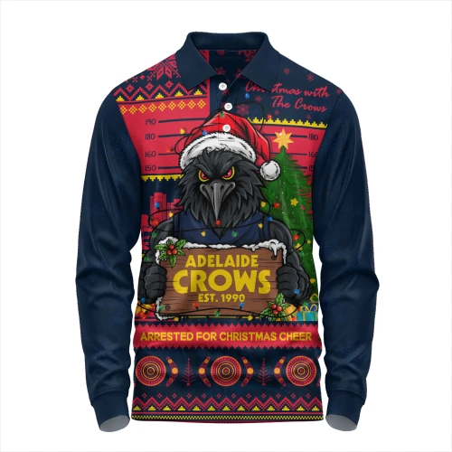 Adelaide Crows Long Sleeve Polo Shirt Arrested For Christmas Cheer Festive Mugshot