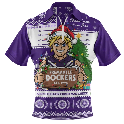 Fremantle Zip Polo Shirt Arrested For Christmas Cheer Festive Mugshot