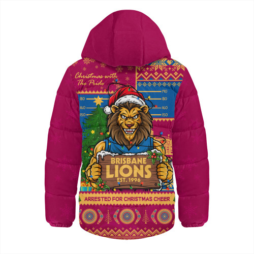 Brisbane Lions Hooded Padded Jacket Arrested For Christmas Cheer Festive Mugshot