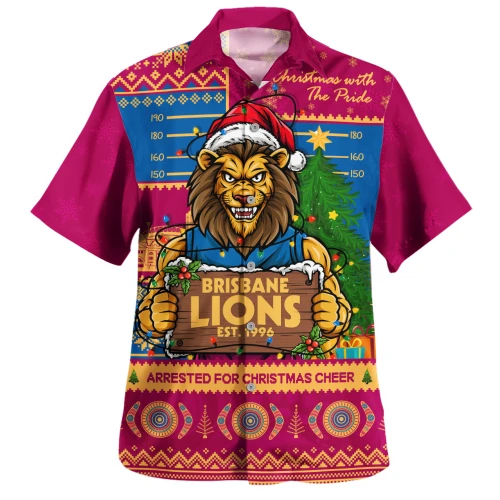 Brisbane Lions Hawaiian Shirt Arrested For Christmas Cheer Festive Mugshot