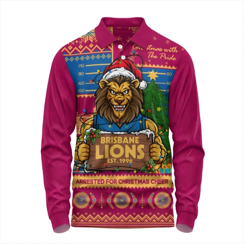 Brisbane Lions Long Sleeve Polo Shirt Arrested For Christmas Cheer Festive Mugshot