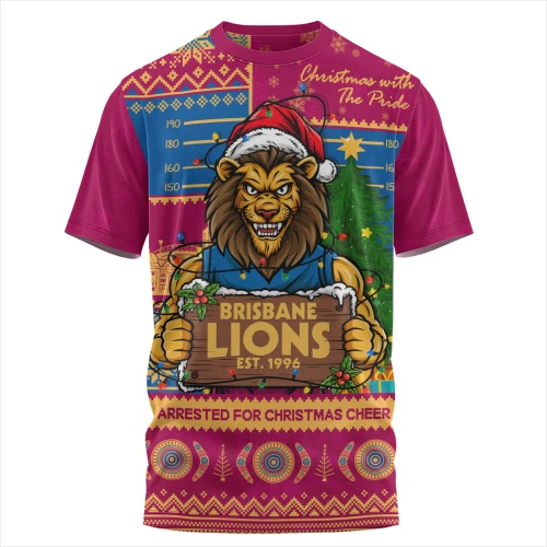 Brisbane Lions T-Shirt Arrested For Christmas Cheer Festive Mugshot