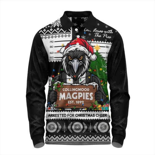 Collingwood Long Sleeve Polo Shirt Arrested For Christmas Cheer Festive Mugshot