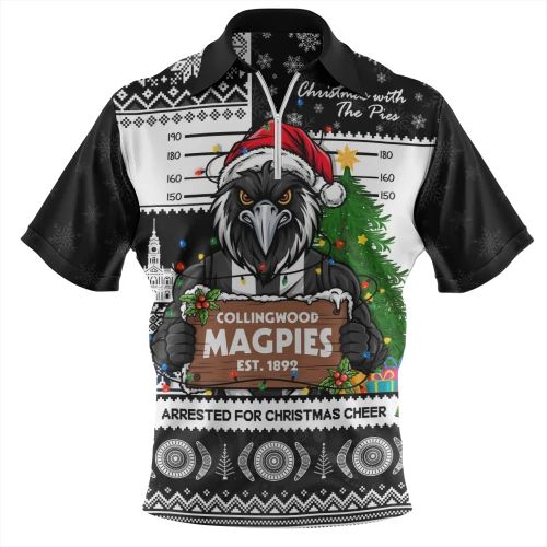 Collingwood Zip Polo Shirt Arrested For Christmas Cheer Festive Mugshot
