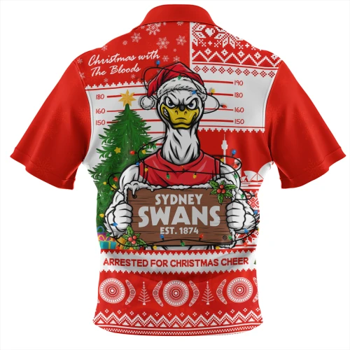 Sydney Swans Zip Polo Shirt Arrested For Christmas Cheer Festive Mugshot
