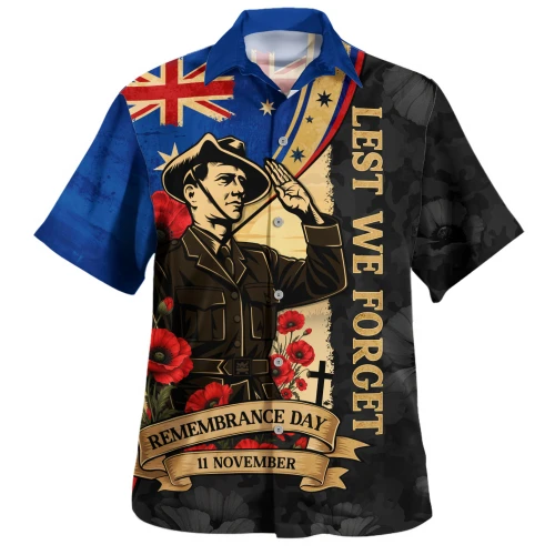 Australia Hawaiian Shirt November Honour Remembrance Day Poppy Soldier Memory
