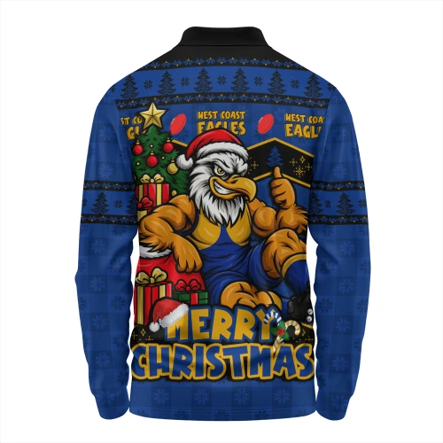 West Coast Eagles Long Sleeve Polo Shirt Christmas Pride Beyond The Game