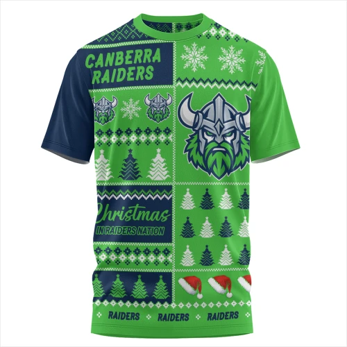 Canberra Raiders T-Shirt Merry Christmas In The Colours We Love