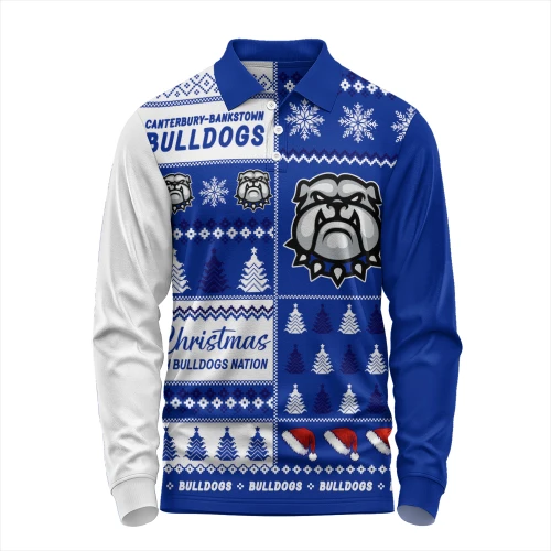 Canterbury-Bankstown Bulldogs Long Sleeve Polo Shirt Merry Christmas In The Colours We Love