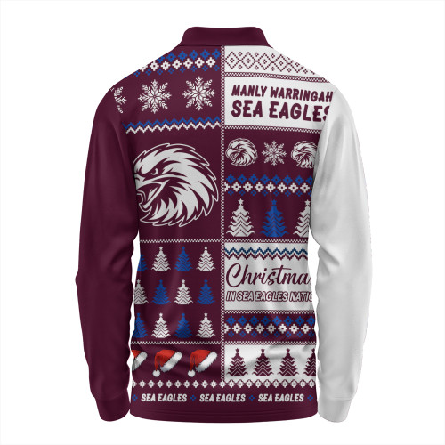 Manly Warringah Sea Eagles Long Sleeve Polo Shirt Merry Christmas In The Colours We Love