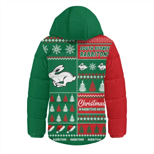 South Sydney Rabbitohs Hooded Padded Jacket Merry Christmas In The Colours We Love