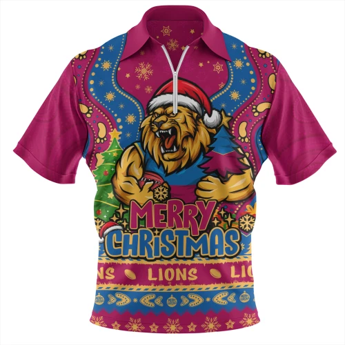Brisbane Lions Zip Polo Shirt Aboriginals Christmas Pride With Merry Game Day Energy