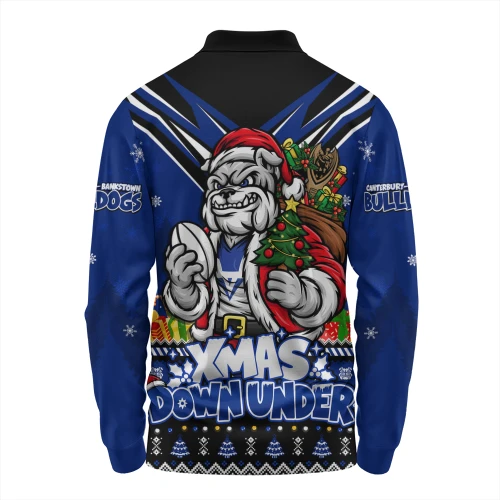 Canterbury-Bankstown Bulldogs Long Sleeve Polo Shirt Aussie Santa Christmas Joy For Festive Celebrations