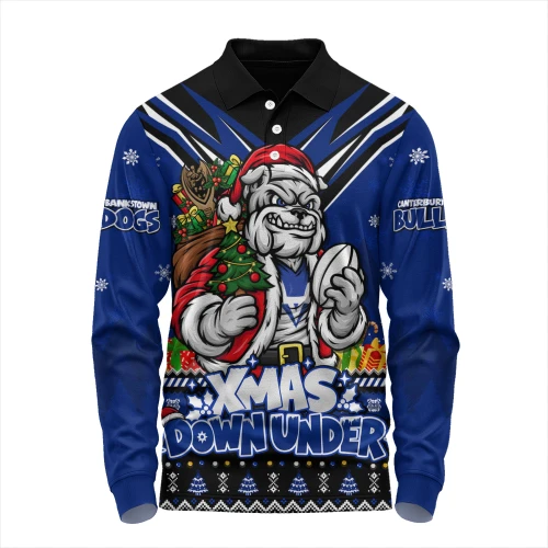 Canterbury-Bankstown Bulldogs Long Sleeve Polo Shirt Aussie Santa Christmas Joy For Festive Celebrations