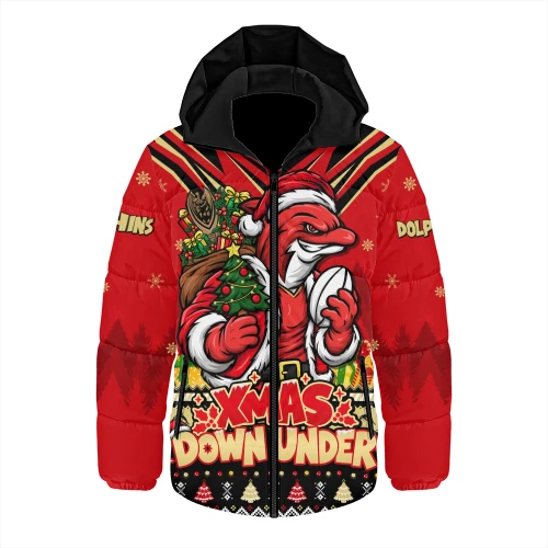 Redcliffe Dolphins Hooded Padded Jacket Aussie Santa Christmas Joy For Festive Celebrations