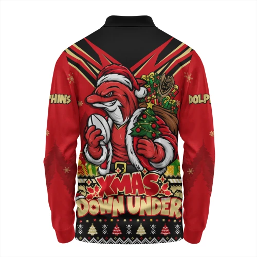 Redcliffe Dolphins Long Sleeve Polo Shirt Aussie Santa Christmas Joy For Festive Celebrations