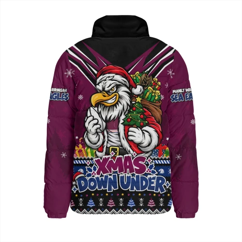 Manly Warringah Sea Eagles Padded Jacket Aussie Santa Christmas Joy For Festive Celebrations