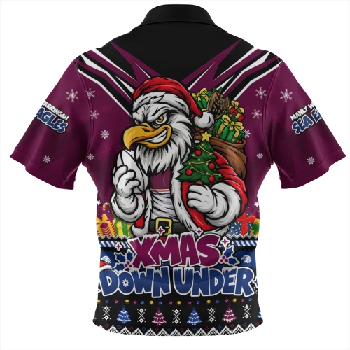 Manly Warringah Sea Eagles Zip Polo Shirt Aussie Santa Christmas Joy For Festive Celebrations