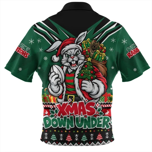 South Sydney Rabbitohs Zip Polo Shirt Aussie Santa Christmas Joy For Festive Celebrations