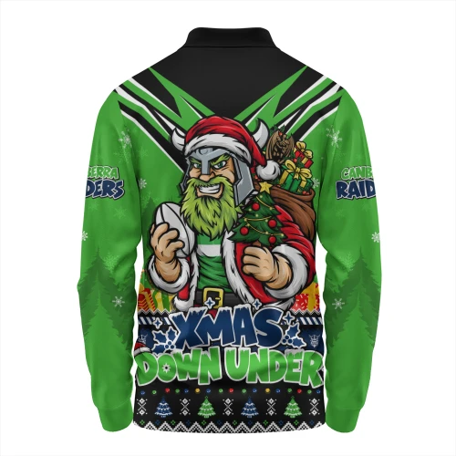 Canberra Raiders Long Sleeve Polo Shirt Aussie Santa Christmas Joy For Festive Celebrations