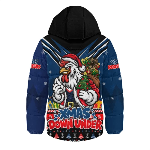 Sydney Roosters Hooded Padded Jacket Aussie Santa Christmas Joy For Festive Celebrations