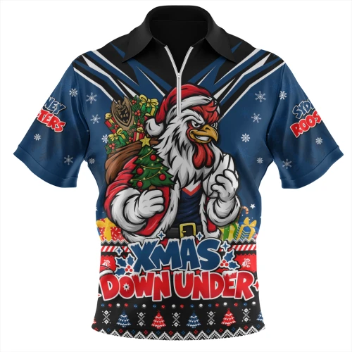 Sydney Roosters Zip Polo Shirt Aussie Santa Christmas Joy For Festive Celebrations