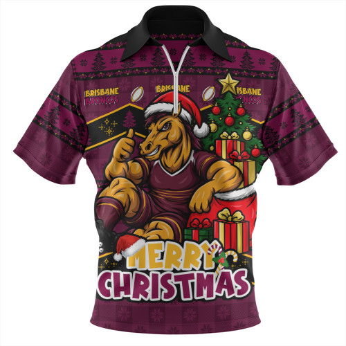 Brisbane Broncos Zip Polo Shirt Christmas Glory And Timeless Team Pride Personalised Edition