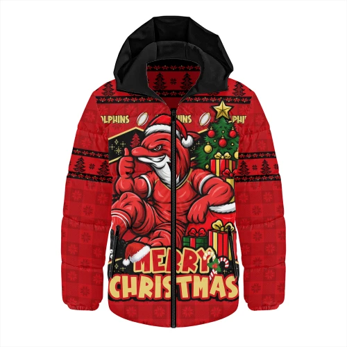 Redcliffe Dolphins Hooded Padded Jacket Christmas Glory And Timeless Team Pride Personalised Edition
