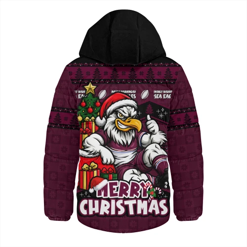 Manly Warringah Sea Eagles Hooded Padded Jacket Christmas Glory And Timeless Team Pride Personalised Edition