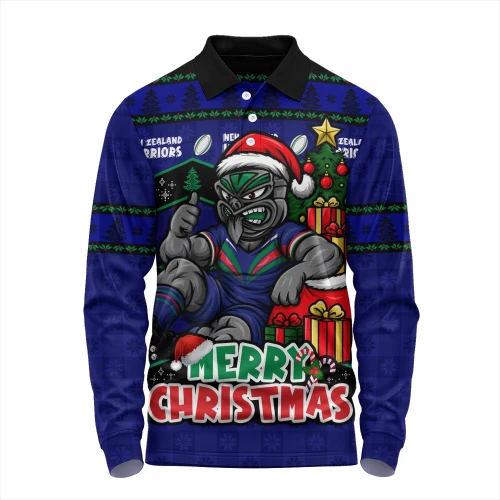 New Zealand Warriors Long Sleeve Polo Shirt Christmas Glory And Timeless Team Pride Personalised Edition