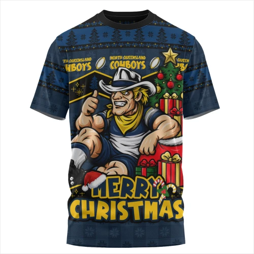 North Queensland Cowboys T-Shirt Christmas Glory And Timeless Team Pride Personalised Edition