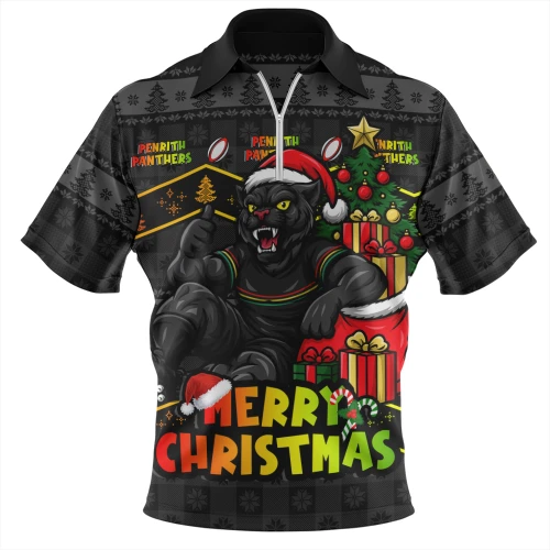 Penrith Panthers Zip Polo Shirt Christmas Glory And Timeless Team Pride Personalised Edition