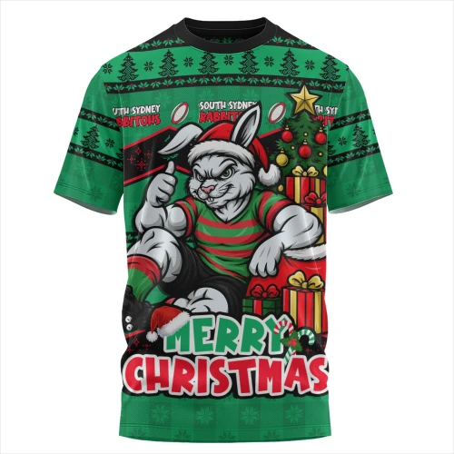 South Sydney Rabbitohs T-Shirt Christmas Glory And Timeless Team Pride Personalised Edition