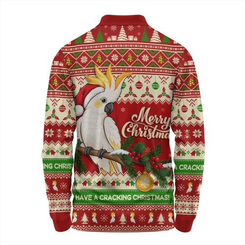 Australia Long Sleeve Polo Shirt Christmas Cockatoo Merry Squawks Holiday Cheer For Aussie Mates