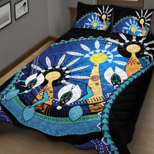Australia Torres Strait Quilt Bed Set - Dhari Mask In Plam Tree Australia Torres Strait Quilt Bed Set - Dhari Mask In Plam Tree