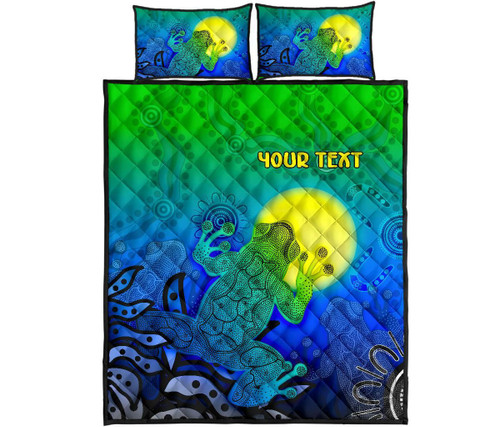 [Custom] Australia Aboriginal Quilt Bed Set - Indigenous Frog (Blue)