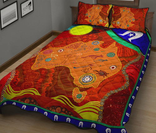 Australia Quilt Bed Set - Australia Map Aboriginal Patterns
