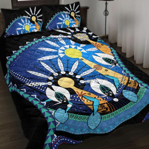 [Custom] Australia Torres Strait Quilt Bed Set - Dhari Mask In Plam Tree