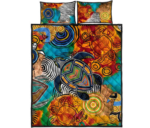 Australia Aboriginal Quilt Bed Set - Turtle Indigenous Art Australia Aboriginal Quilt Bed Set - Turtle Indigenous Art