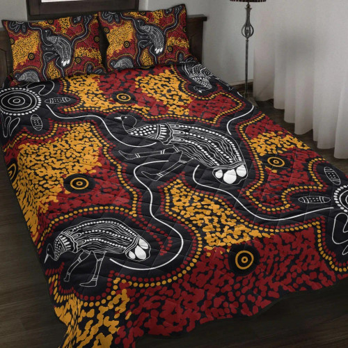 Australia Aboriginal Quilt Bed Set - Indigenous Symbol Emu Ver 1