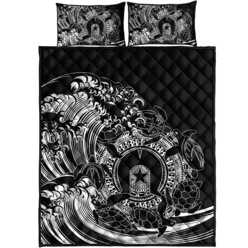 Australia Aboriginal Quilt Bed Set - Torres Strait Islands in Wave (Black)