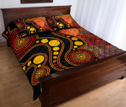 Australia Aboriginal Quilt Bed Set - Australia Indigenous Flag Circle Dot Painting Art (Golden) Australia Aboriginal Quilt Bed Set - Australia Indigenous Flag Circle Dot Painting Art (Golden)
