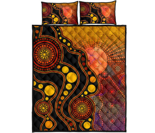 Australia Aboriginal Quilt Bed Set - Australia Indigenous Flag Circle Dot Painting Art (Golden) Australia Aboriginal Quilt Bed Set - Australia Indigenous Flag Circle Dot Painting Art (Golden)