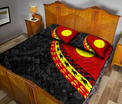 Australia Aboriginal Quilt Bed Set - Indigenous Flag Circle Dot Painting Australia Aboriginal Quilt Bed Set - Indigenous Flag Circle Dot Painting