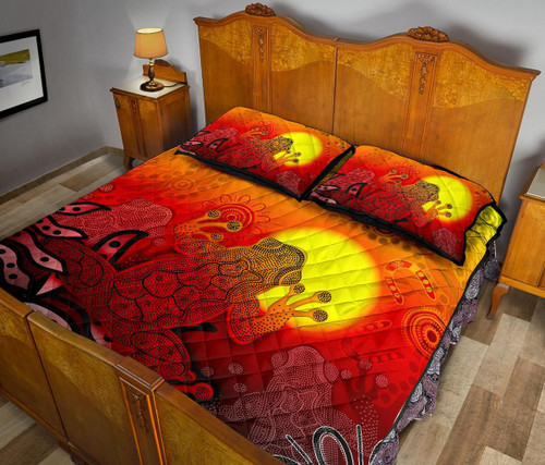 Australia Aboriginal Quilt Bed Set - Indigenous Frog (Red) Australia Aboriginal Quilt Bed Set - Indigenous Frog (Red)
