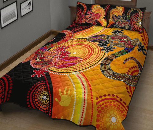 Australia Aboriginal Quilt Bed Set - Couple Aboriginal Lizards