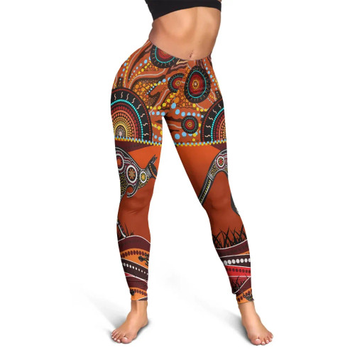 Australia Aboriginal Leggings - Kangaroo With Dot Painting