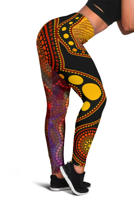 Australia Aboriginal Leggings - Australia Indigenous Flag Circle Dot Painting Art (Golden)
