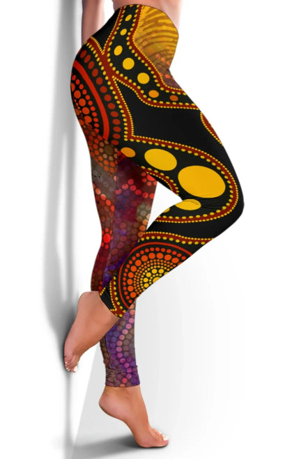 Australia Aboriginal Leggings - Australia Indigenous Flag Circle Dot Painting Art (Golden) Australia Aboriginal Leggings - Australia Indigenous Flag Circle Dot Painting Art (Golden)